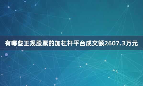 有哪些正规股票的加杠杆平台成交额2607.3万元